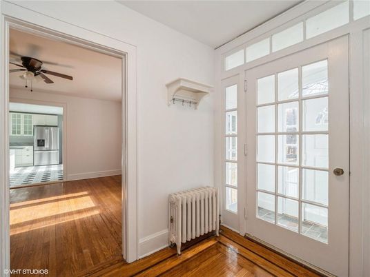 Empty room, Interior, Kitchen, Stainless Steel Appliances, Wood Texture Flooring
