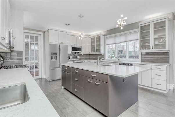 Interior, Kitchen, Pendant Lights, Stainless Steel Appliances, Wood Texture Flooring
