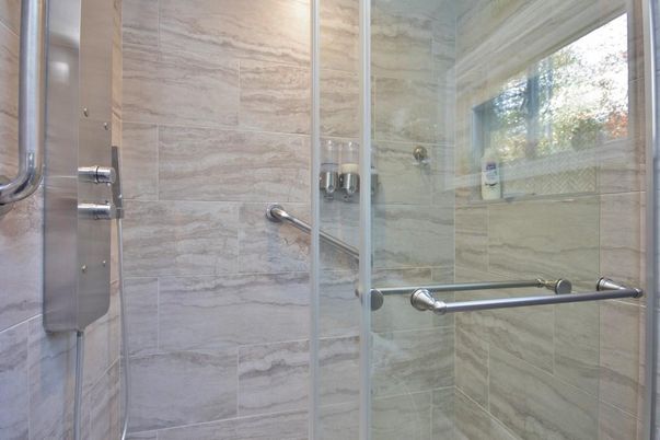 Bathroom, Glass Shower, Interior, Marble Walls