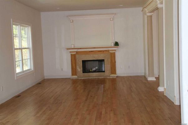 Empty room, Fireplace, Interior, Recessed Lighting, Wood Texture Flooring