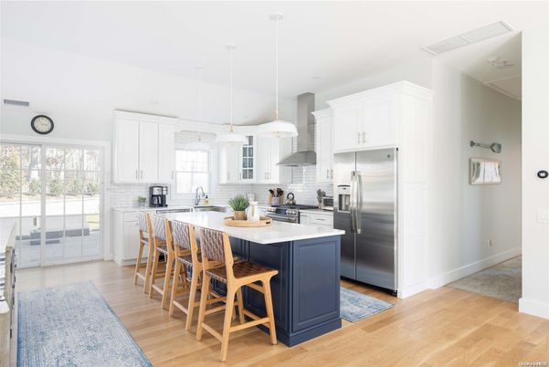Interior, Kitchen, Pendant Lights, Stainless Steel Appliances, Wood Texture Flooring