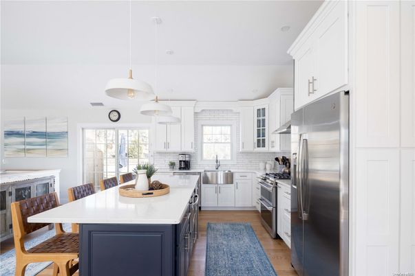 Interior, Kitchen, Pendant Lights, Stainless Steel Appliances, Wood Texture Flooring