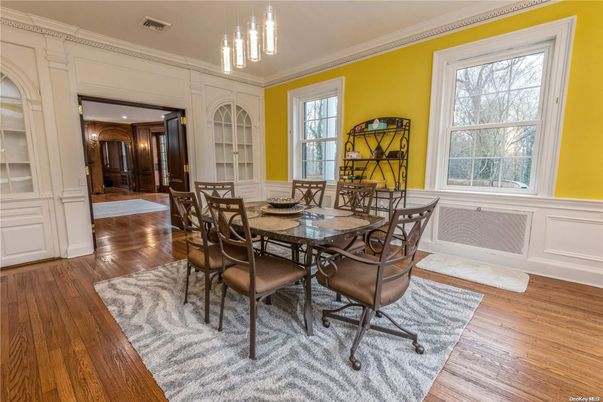 Dining room, Interior, Pendant Lights, Wood Texture Flooring
