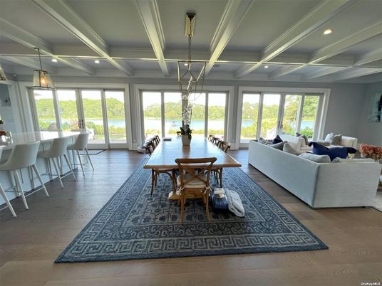 Dining room, Interior, Living room, Pendant Lights, Recessed Lighting, Water, Wood Texture Flooring