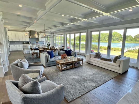 Dining room, Interior, Kitchen, Living room, Pendant Lights, Recessed Lighting, Water, Wood Texture Flooring