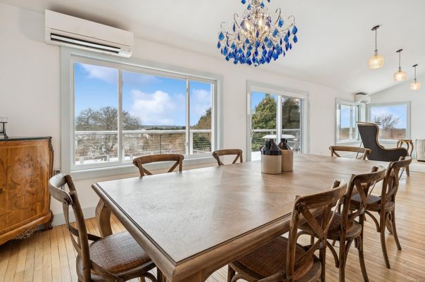 Dining room, Interior, Pendant Lights, Wood Texture Flooring