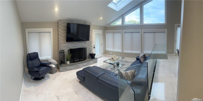 Fireplace, Interior, Living room, Marble, Recessed Lighting