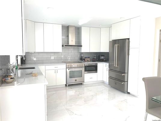 Interior, Kitchen, Marble, Recessed Lighting, Stainless Steel Appliances