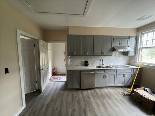 Interior, Kitchen, Pendant Lights, Stainless Steel Appliances, Wood Texture Flooring