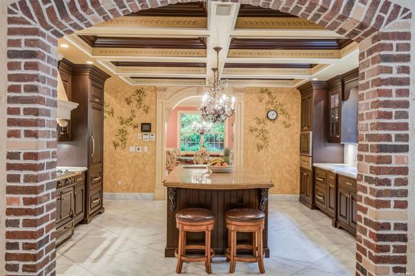 Chandelier, Interior, Stone Walls, Wooden Beams