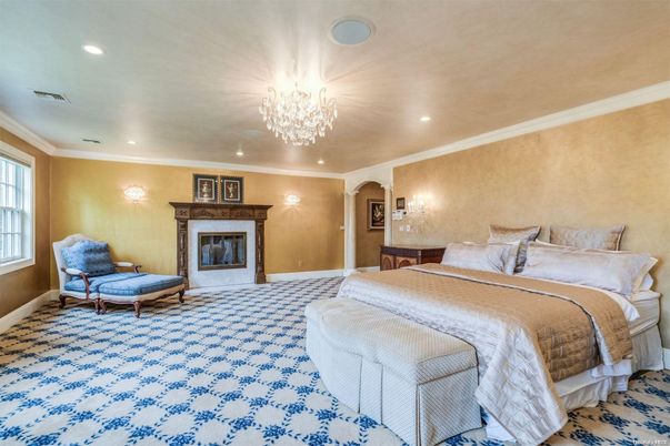 Bedroom, Chandelier, Fireplace, Interior, Recessed Lighting