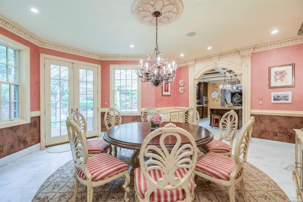 Chandelier, Dining room, Interior, Marble, Recessed Lighting