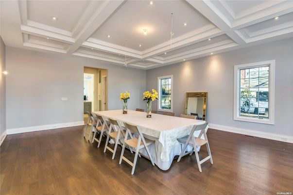 Dining room, Interior, Recessed Lighting, Wood Texture Flooring