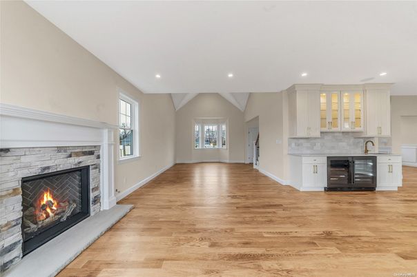 Fireplace, Interior, Recessed Lighting, Wood Texture Flooring