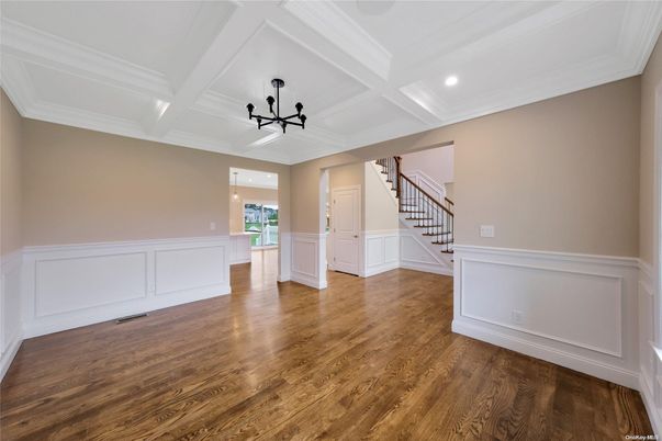Empty room, Interior, Pendant Lights, Recessed Lighting, Wood Texture Flooring