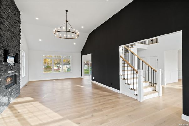 Chandelier, Fireplace, Interior, Pendant Lights, Recessed Lighting, Wood Texture Flooring