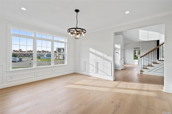 Chandelier, Empty room, Interior, Recessed Lighting, Wood Texture Flooring