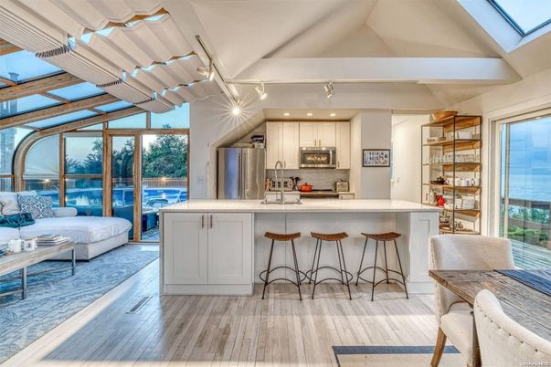 Interior, Kitchen, Living room, Recessed Lighting, Stainless Steel Appliances, Wood Texture Flooring