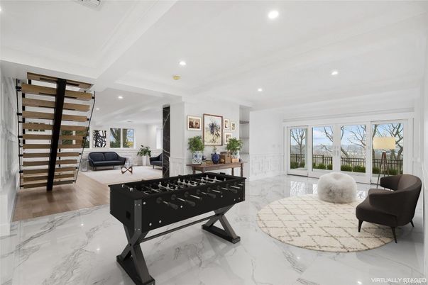 Interior, Living room, Marble, Recessed Lighting, Wood Texture Flooring