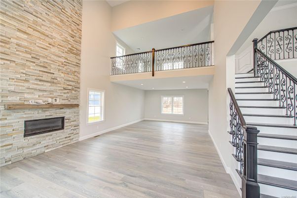 Fireplace, Interior, Recessed Lighting, Wood Texture Flooring