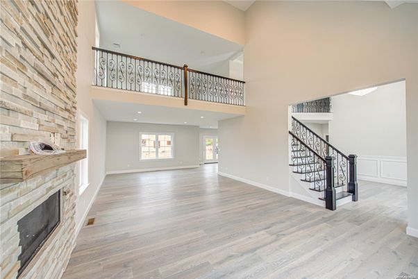 Fireplace, Interior, Recessed Lighting, Wood Texture Flooring