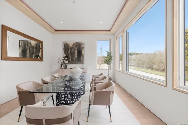 Dining room, Interior, Recessed Lighting, Wood Texture Flooring