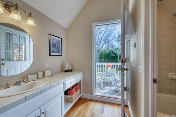 Bathroom, Interior, Tile Countertops, Wood Texture Flooring