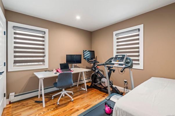 Bedroom, Fitness Equipment, Home Office, Interior, Recessed Lighting, Wood Texture Flooring