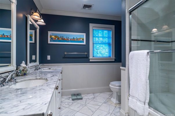 Bathroom, Dual Sink Vanities, Glass Shower, Interior, Marble