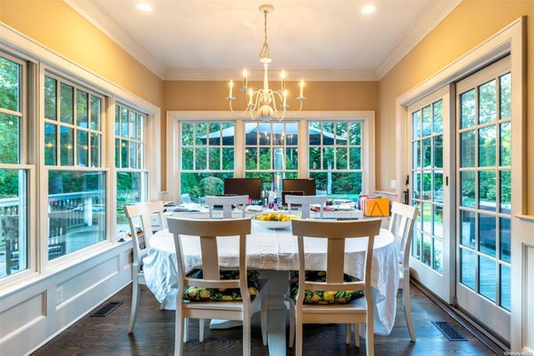 Chandelier, Home Office, Interior, Recessed Lighting, Wood Texture Flooring