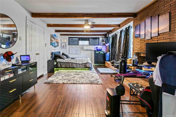 Bedroom, Interior, Stone Walls, Wooden Beams, Wood Texture Flooring