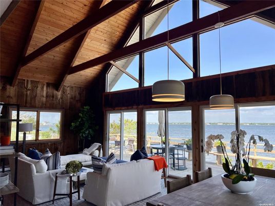 Interior, Living room, Pendant Lights, Water, Wooden Beams, Wooden Ceilings, Wooden Walls