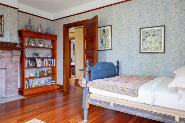 Bedroom, Fireplace, Interior, Wood Texture Flooring
