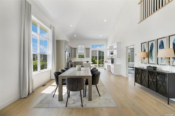 Dining room, Interior, Kitchen, Recessed Lighting, Wood Texture Flooring