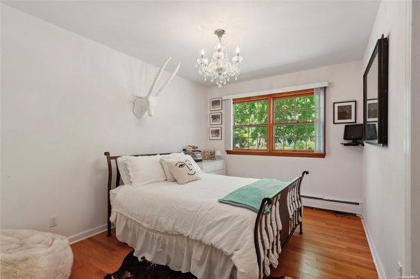 Bedroom, Chandelier, Interior, Wood Texture Flooring
