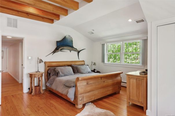 Bedroom, Interior, Recessed Lighting, Wooden Beams, Wood Texture Flooring