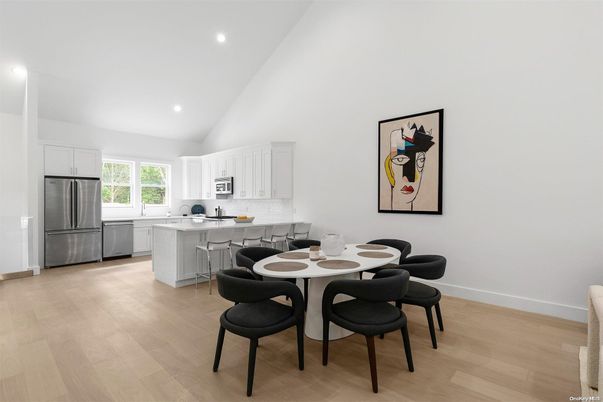 Dining room, Interior, Kitchen, Recessed Lighting, Wood Texture Flooring