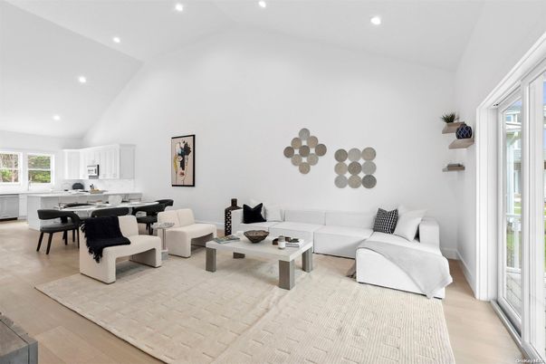 Dining room, Interior, Kitchen, Living room, Recessed Lighting, Wood Texture Flooring