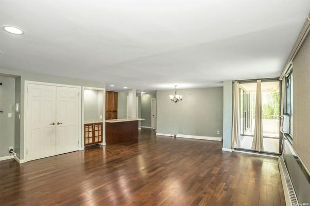 Chandelier, Empty room, Interior, Recessed Lighting, Wood Texture Flooring