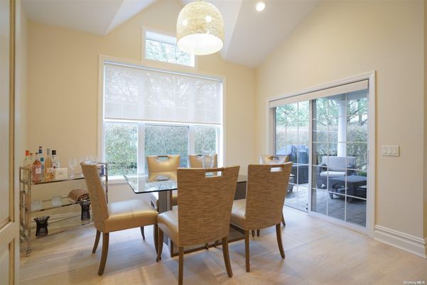 Dining room, Interior, Pendant Lights, Recessed Lighting, Wood Texture Flooring