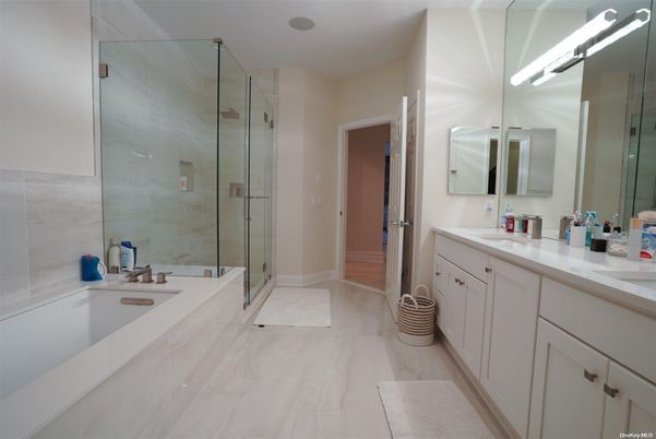 Bathroom, Dual Sink Vanities, Glass Shower, Interior, Marble