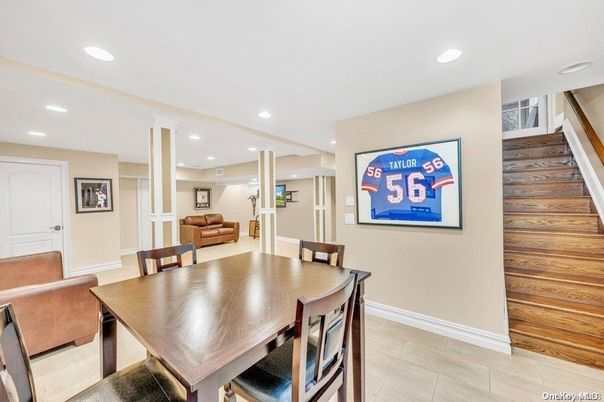 Dining room, Interior, Recessed Lighting, Wood Texture Flooring