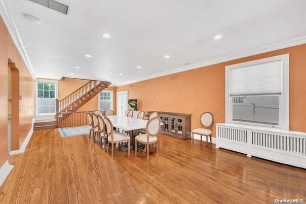 Dining room, Interior, Recessed Lighting, Wood Texture Flooring