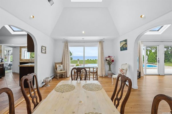 Dining room, Interior, Recessed Lighting, Water, Wood Texture Flooring