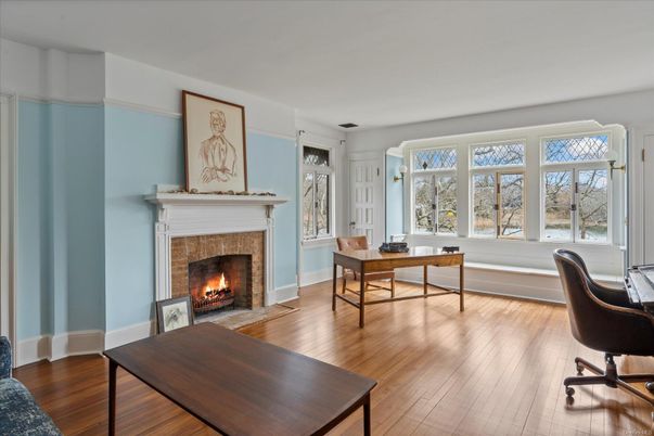 Fireplace, Home Office, Interior, Wood Texture Flooring