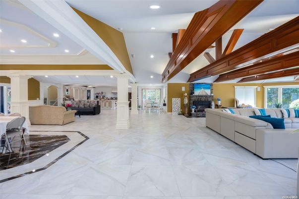 Fireplace, Interior, Living room, Marble, Recessed Lighting