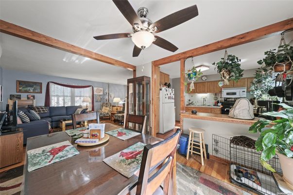 Dining room, Interior, Kitchen, Living room, Stainless Steel Appliances, Wood Texture Flooring