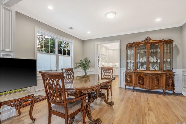 Dining room, Interior, Recessed Lighting, Wood Texture Flooring
