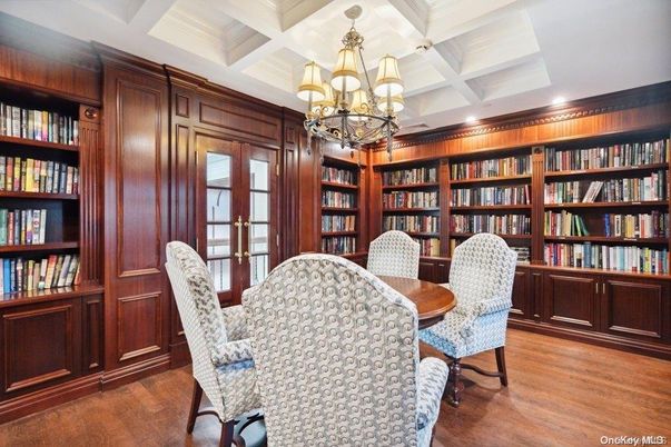 Chandelier, Home Office, Interior, Wood Texture Flooring
