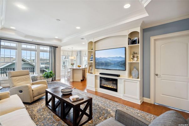 Fireplace, Interior, Living room, Pendant Lights, Recessed Lighting, Wood Texture Flooring
